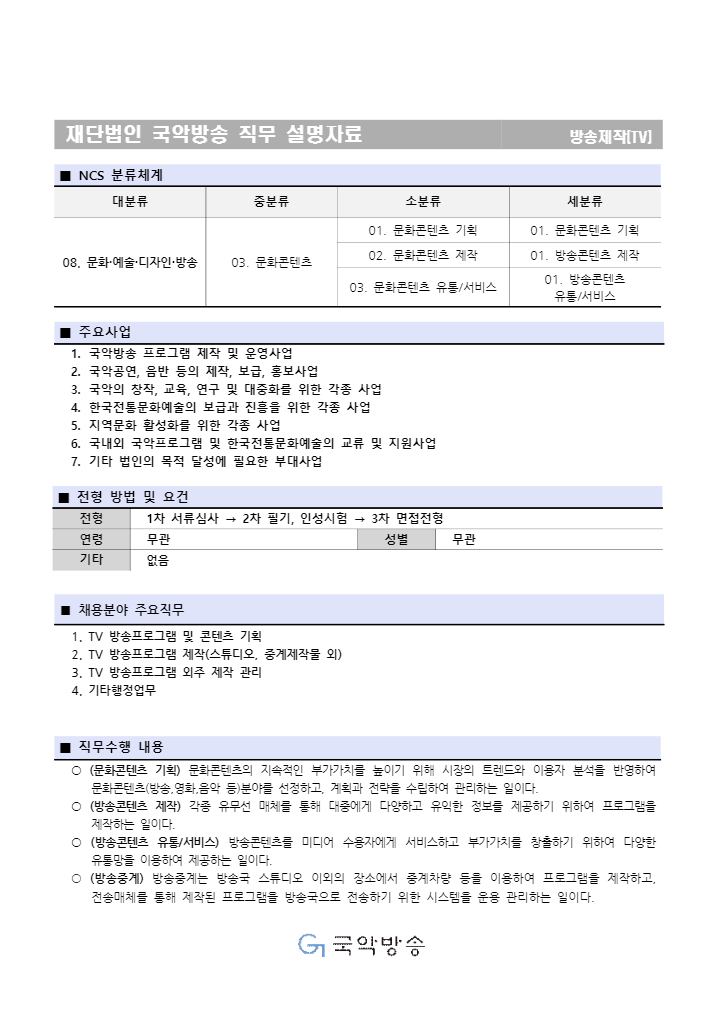 (전공무관 ~3/31) 2021 국악방송 직원 채용