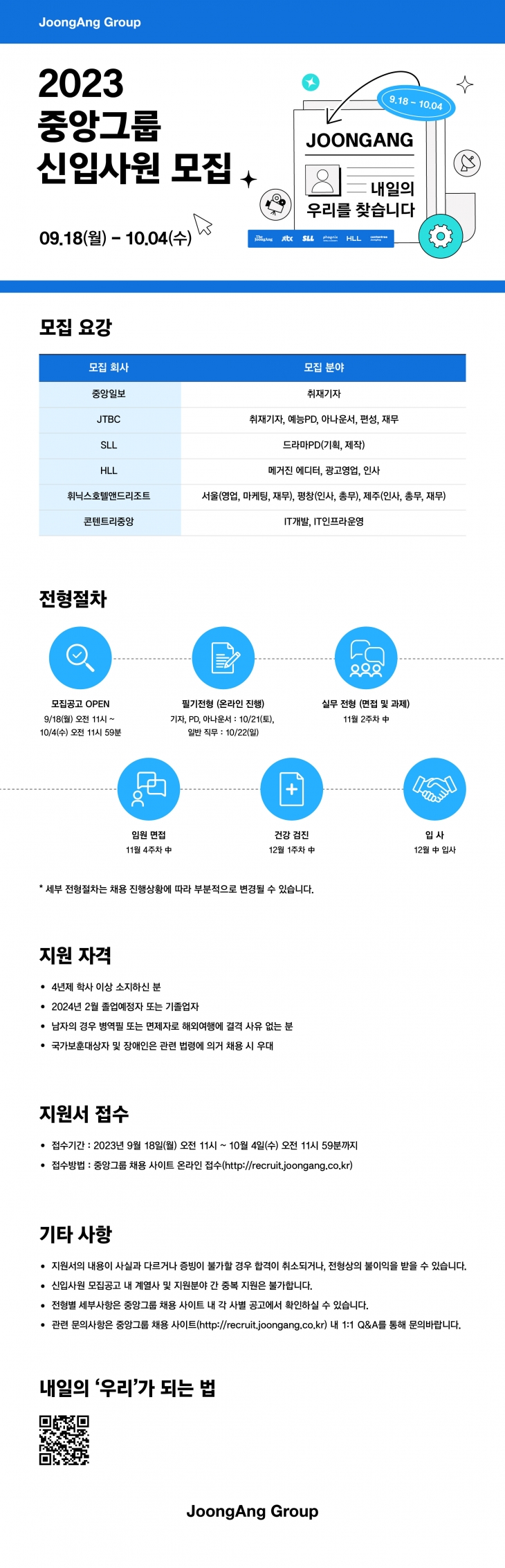 2023년 중앙그룹(휘닉스중앙) 신입사원 공개 채용 모집