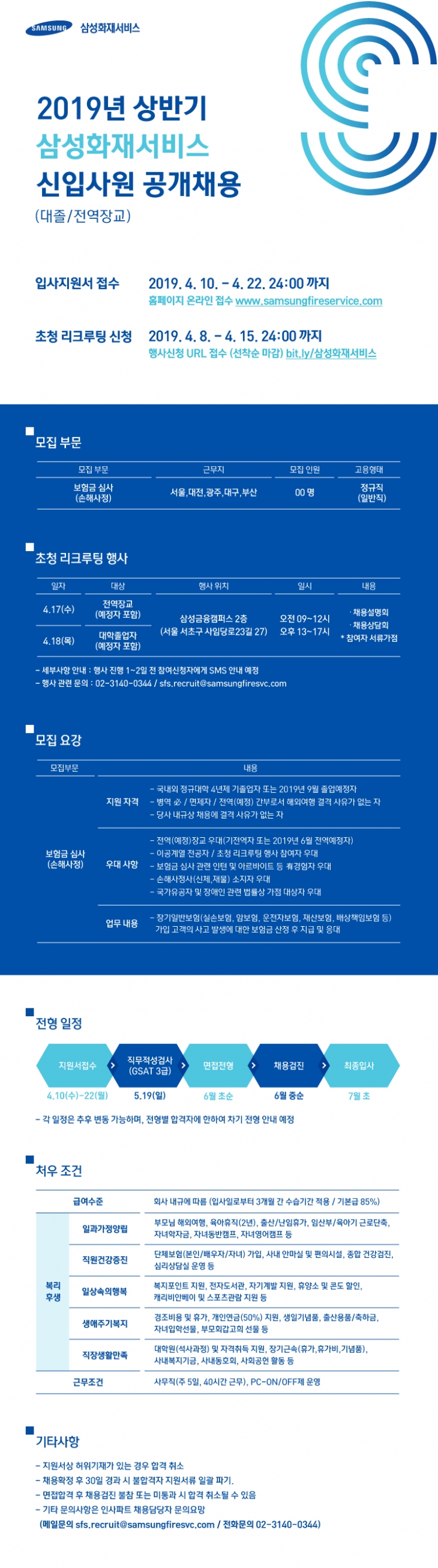 2019 삼성화재서비스 신입사원 공개채용 안내 ~4/22