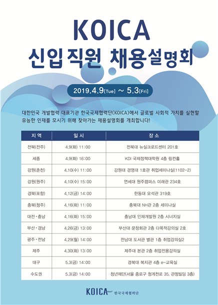 2019 한국국제협력단(KOICA) 신입직원 채용설명회 개최(4/23)